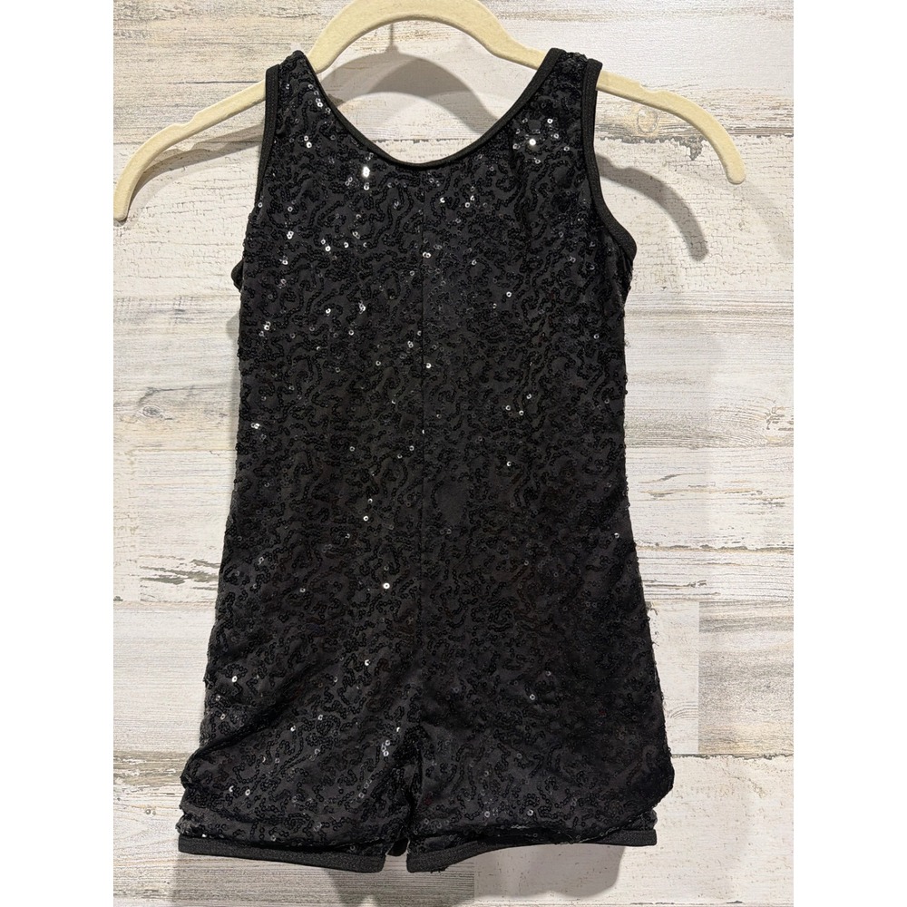 Revolution Dancewear‎ Romper Girls MC Black Sequin Sleeveless Performance EUC